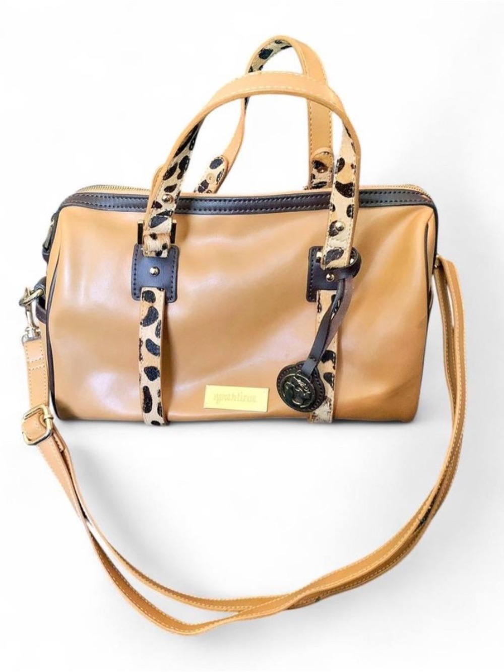 Rare Spartina 449 Tan Leather Handbag with Leopard Accents